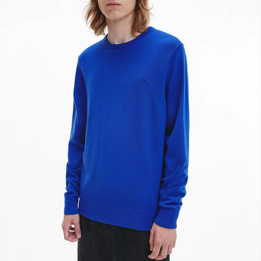 Calvin Klein Blue Crew Neck Wool Jumper 1 Calvin Klein Blue Crew Neck Wool Jumper