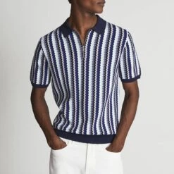 Reiss Navy Print Blanco Polo Shirt