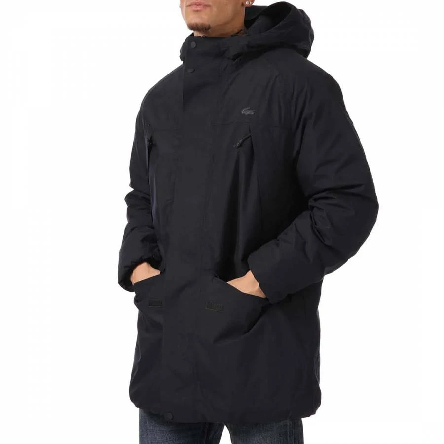 Lacoste Black Longline Hooded Jacket 1 Lacoste Black Longline Hooded Jacket
