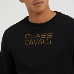 Cavalli Class Black Printed Logo Cotton Sweatshirt -Schmuddelwedda 18106227 4