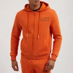Cavalli Class Orange Logo Zipped Hoodie