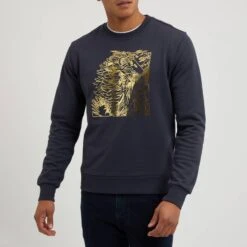 Cavalli Class Grey Chest Logo Cotton Sweatshirt