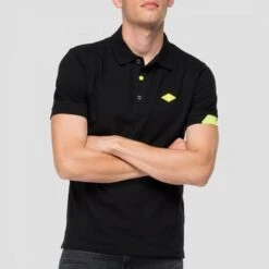 Replay Black Pique Stretch Cotton Polo Shirt