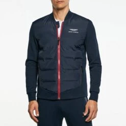 Hackett London Navy Quilted Cotton Blend Bomber Jacket