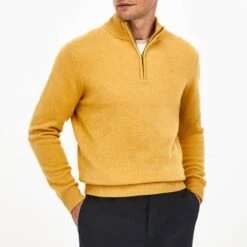 Hackett London Yellow Half Zip Lambswool Jumper
