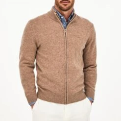 Hackett London Brown Zipped Lambswool Jumper