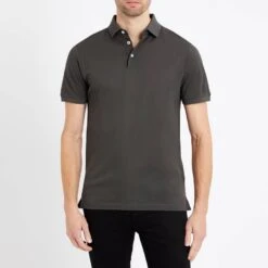 Hackett London Charcoal Short Sleeve Cotton Polo Shirt