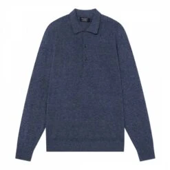 Hackett London Blue Long Sleeve Cotton Polo Shirt