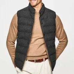 Hackett London Charcoal Quilted Wool Blend Gilet