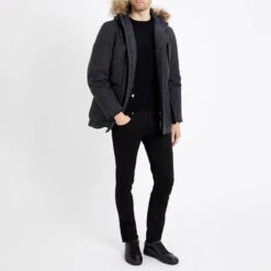 Hackett London Charcoal Faux Fur Hood Wool Blend Jacket -Schmuddelwedda 18124331 3