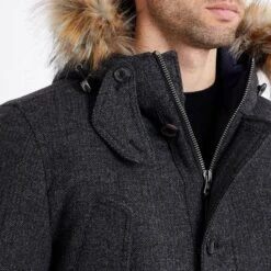 Hackett London Charcoal Faux Fur Hood Wool Blend Jacket -Schmuddelwedda 18124331 4
