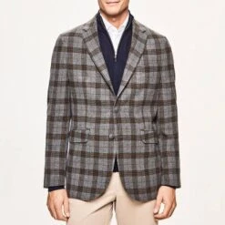 Hackett London Grey Checked Single Breasted Wool Blazer