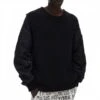 Helmut Lang Black Nylon Sleeve Ribbed Knit Sweatshirt