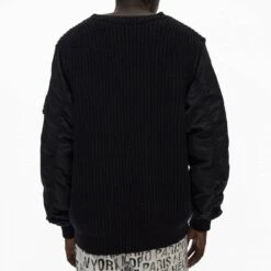 Helmut Lang Black Nylon Sleeve Ribbed Knit Sweatshirt -Schmuddelwedda 18125856 2