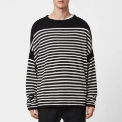 AllSaints Black Striped Taleze Wool Blend Jumper