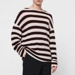 AllSaints Ivory Striped Terren Relaxed Cotton Jumper