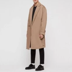 AllSaints Camel Reynolds Belted Trench Coat