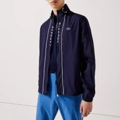 Lacoste Navy Adjustable Collar Zip Jacket