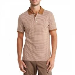 Rag & Bone Brown Interlock Stripe Cotton Polo Shirt