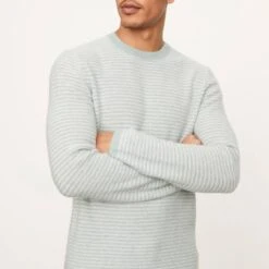 Vince Grey Plush Stripe Cashmere Jumper