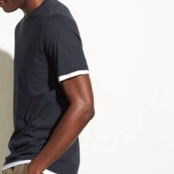 Vince Navy Double Layer Cotton T-Shirt -Schmuddelwedda 18160610 3