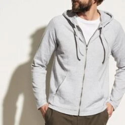 Vince Grey Birdseye Full Zip Cotton Hoodie