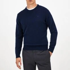 Hackett London Navy Round Neck Lambswool Jumper