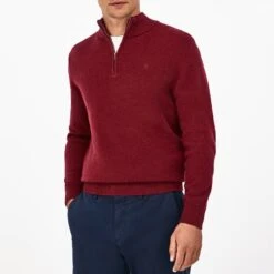 Hackett London Red Half Zip Lambswool Jumper