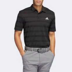 Adidas Golf Black Stripe Logo Polo Shirt