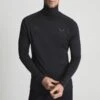 Reiss Black Castore Merino Wool Blend Roll Neck Jumper