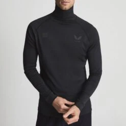 Reiss Black Castore Merino Wool Blend Roll Neck Jumper