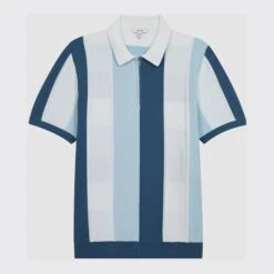 Reiss Blue Striped Cotton Blend Zip Polo Shirt -Schmuddelwedda 18190445 3