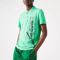 Lacoste Mint Green Script Logo Cotton Polo Shirt