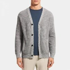 THEORY Grey Neal Knit Cotton Blend Cardigan