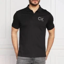 Calvin Klein Black Chest Logo Cotton Polo Shirt