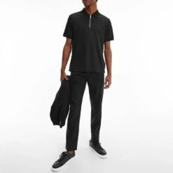 Calvin Klein Black Zip Detail Cotton Polo Shirt -Schmuddelwedda 18219370 3