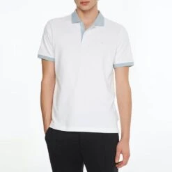 Calvin Klein White Contrast Trim Cotton Blend Polo Shirt