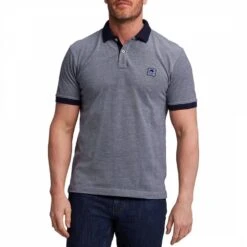 Navy Two Tone Badge Cotton Polo Shirt