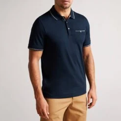 Ted Baker Navy Tortila Cotton Blend Polo Top