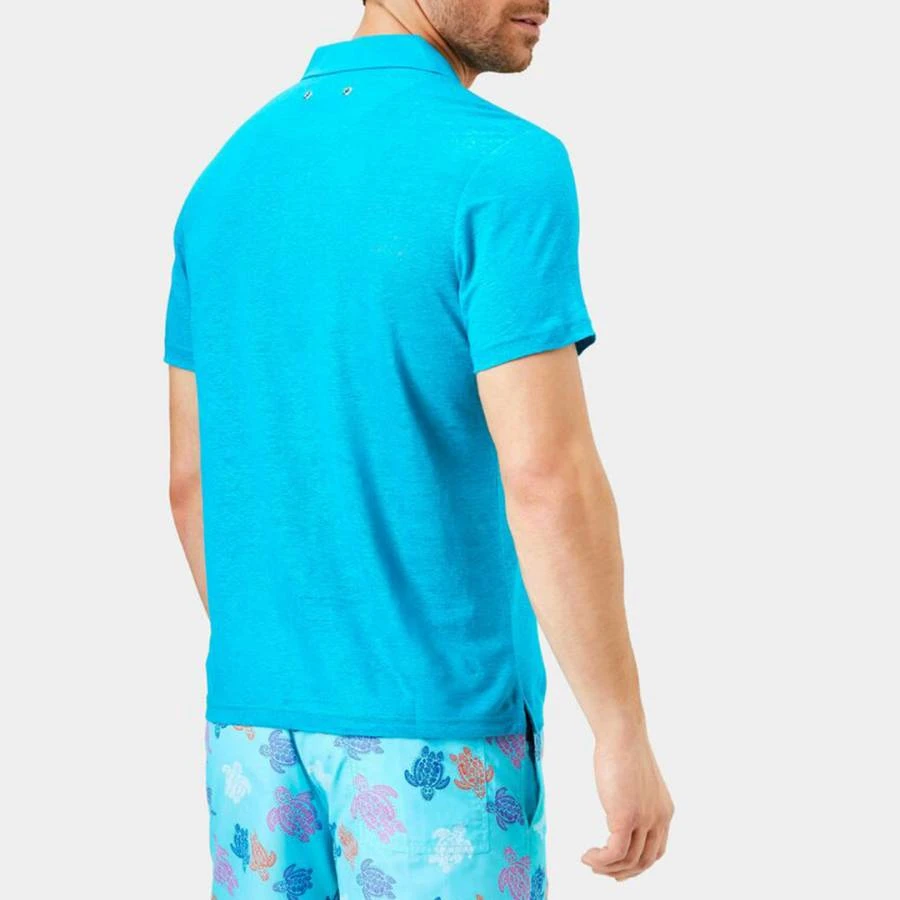 Vilebrequin Blue Pyramid Linen Polo Shirt 2 Vilebrequin Blue Pyramid Linen Polo Shirt - Image 2
