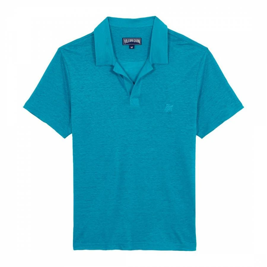 Vilebrequin Blue Pyramid Linen Polo Shirt 3 Vilebrequin Blue Pyramid Linen Polo Shirt - Image 3