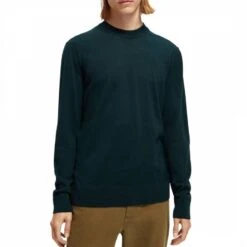 Scotch & Soda Green Crewneck Merino Wool Jumper