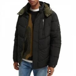 Scotch & Soda Black Hooded Water-Repellent Puffer Jacket