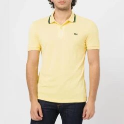 Lacoste Yellow Stripe Collar Polo Shirt