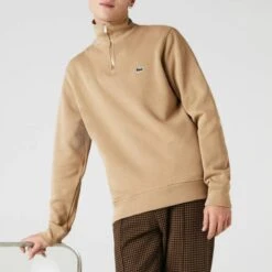 Lacoste Camel Half Zip Logo Sweatshirt