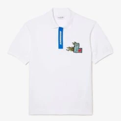 Lacoste White Graphic Embroidery Polo Shirt