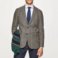 Hackett London Brown Check Print Wool Blend Jacket