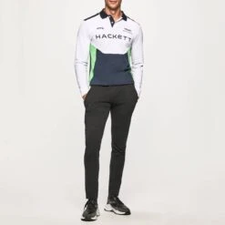 Hackett London White AMR Long Sleeve Cotton Blend Polo Shirt -Schmuddelwedda 18260520 3