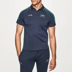 Hackett London Navy AMR Tape Design Cotton Polo Shirt