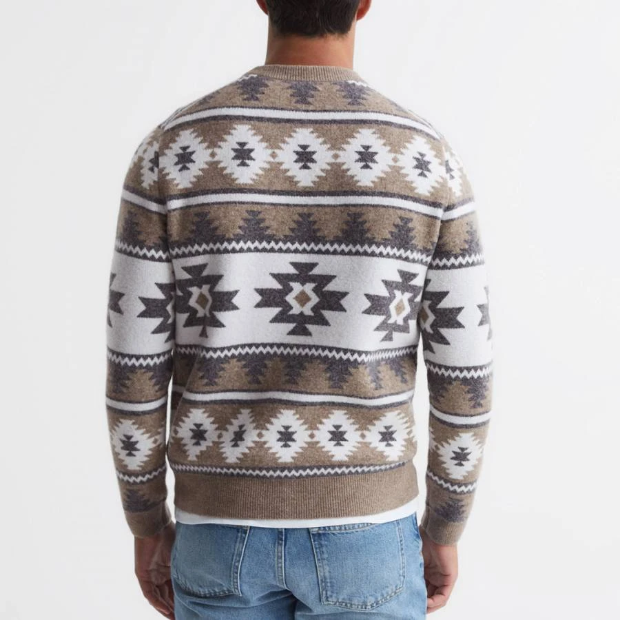 Reiss Beige Peak Pattern Wool Blend Jumper 2 Reiss Beige Peak Pattern Wool Blend Jumper - Image 2